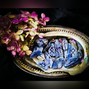 Kyanite Handmade Runestone Set - Nordic Heathen Runes - Pagan Alter Supplies